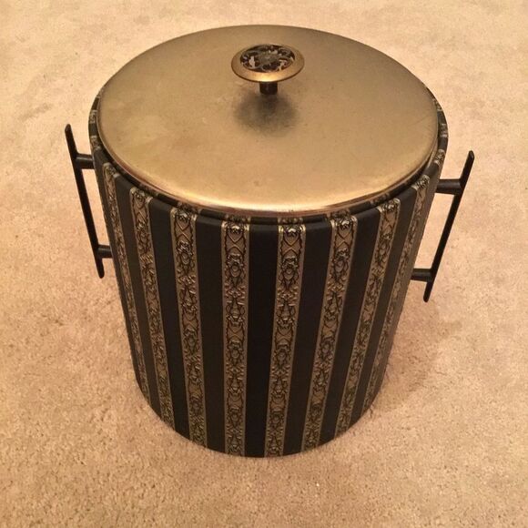 Vintage Black and Gold Striped Retro Ice Bucket - Picture 4 of 5